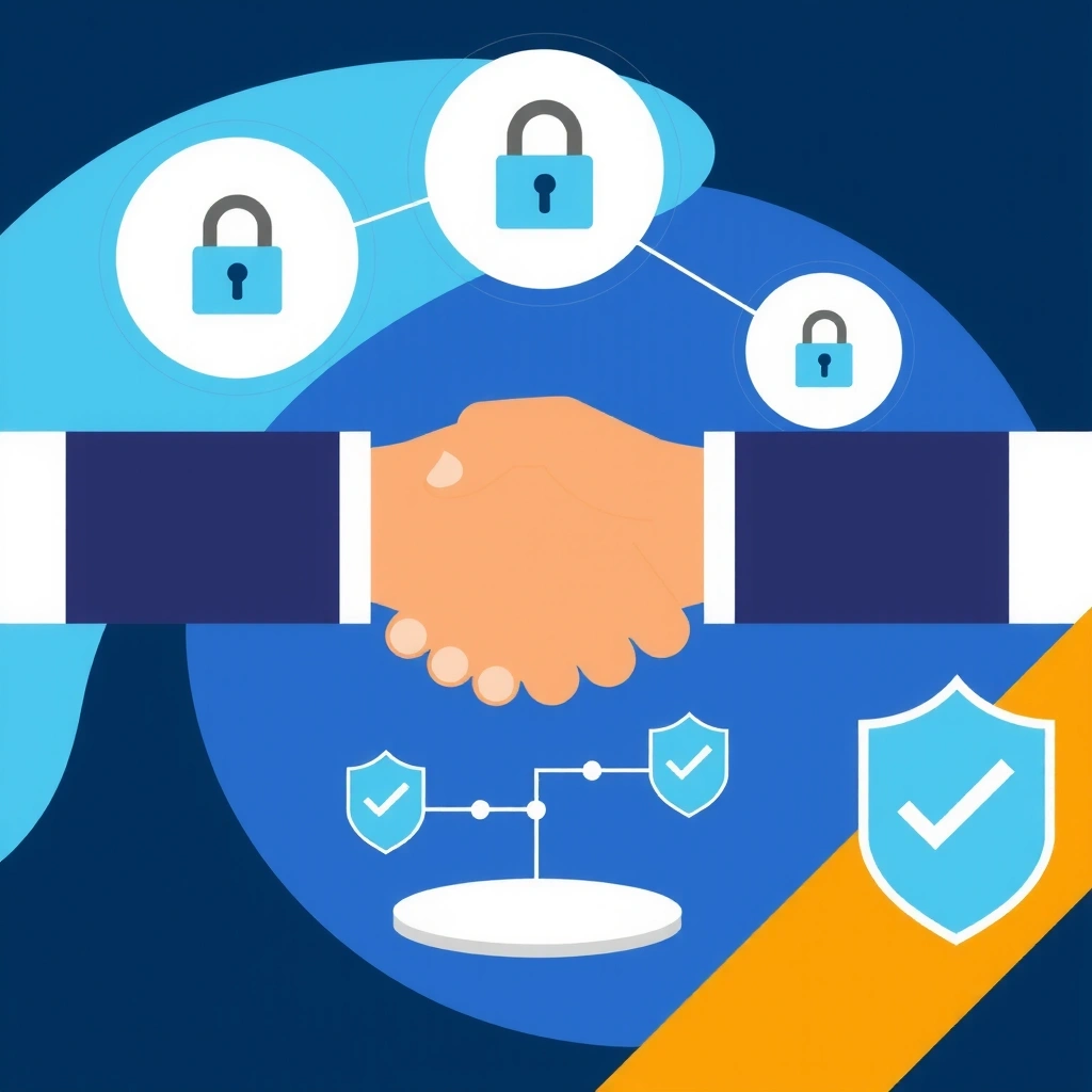 Data sharing and third-party partnerships illustration with secure connections